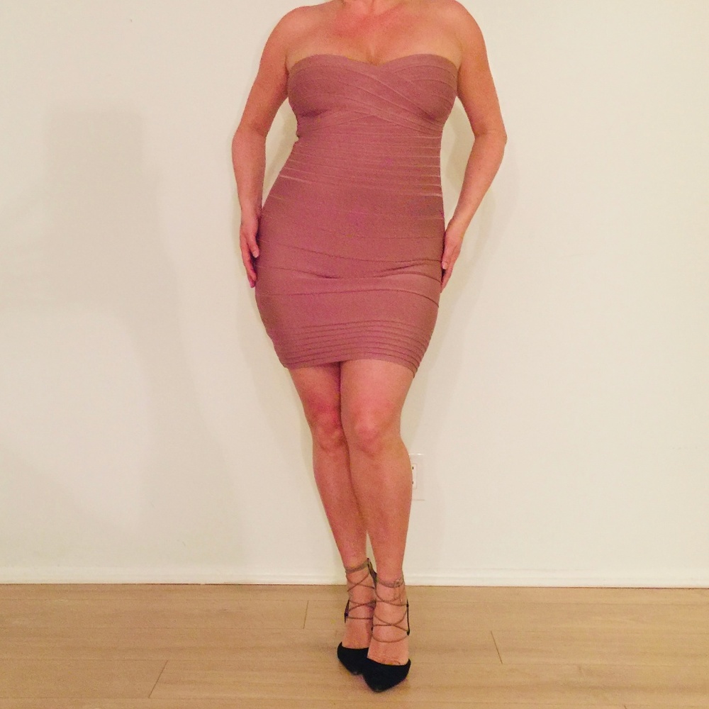 Hervé Leger Pink Denise Strapless Cocktail Dress